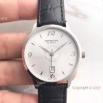 Montblanc Meisterstuck Watch Stainless Steel White Face Black Leather Strap